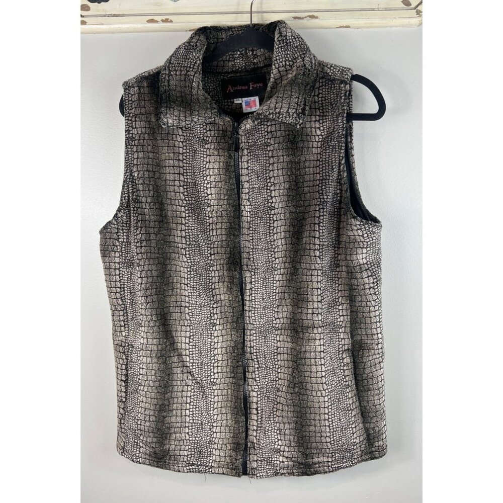 Andrea Faye Vest Woman’s Gray & Black Snakeskin Print Full Zip XL